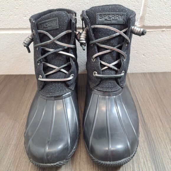 Sperry Saltwater Quilted Wool Rain Duck Boots Black Women's Size 8 Waterproof - Picture 1 of 7